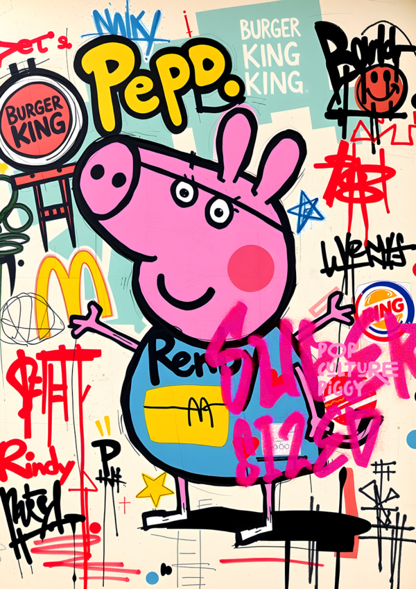 Pop Art „Różowa Świnka Street Art” – Nowoczesna Grafika Urban