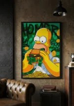 Pop Art „Konsumpcja i Pieniądz” – Nowoczesny Obraz Street Art z Motywem Burgera i Złotych Monet - obrazek 4